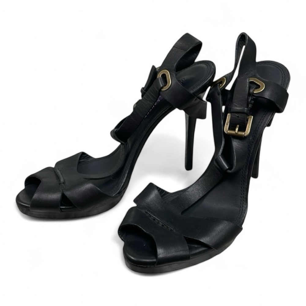 Ralph Lauren Collection peep toe rare style black leather platform sandals Sz9.5